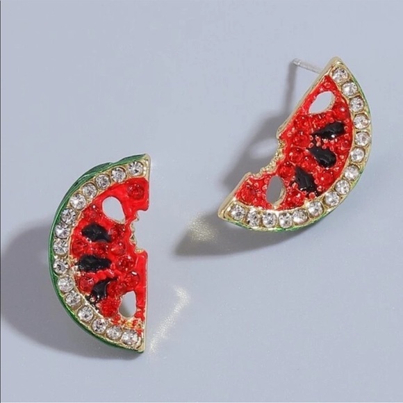 Anthropologie Jewelry - RHINESTONE JUICY WATERMELON RED FRUIT STUD EARRINGS